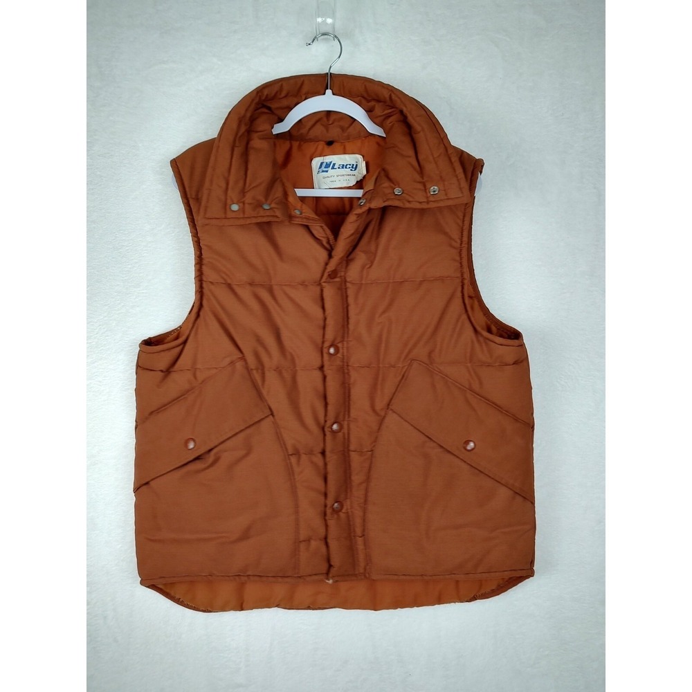 Lacy Puffer Vest Quilted Insulated Snap Front Pockets Brown Vintage L